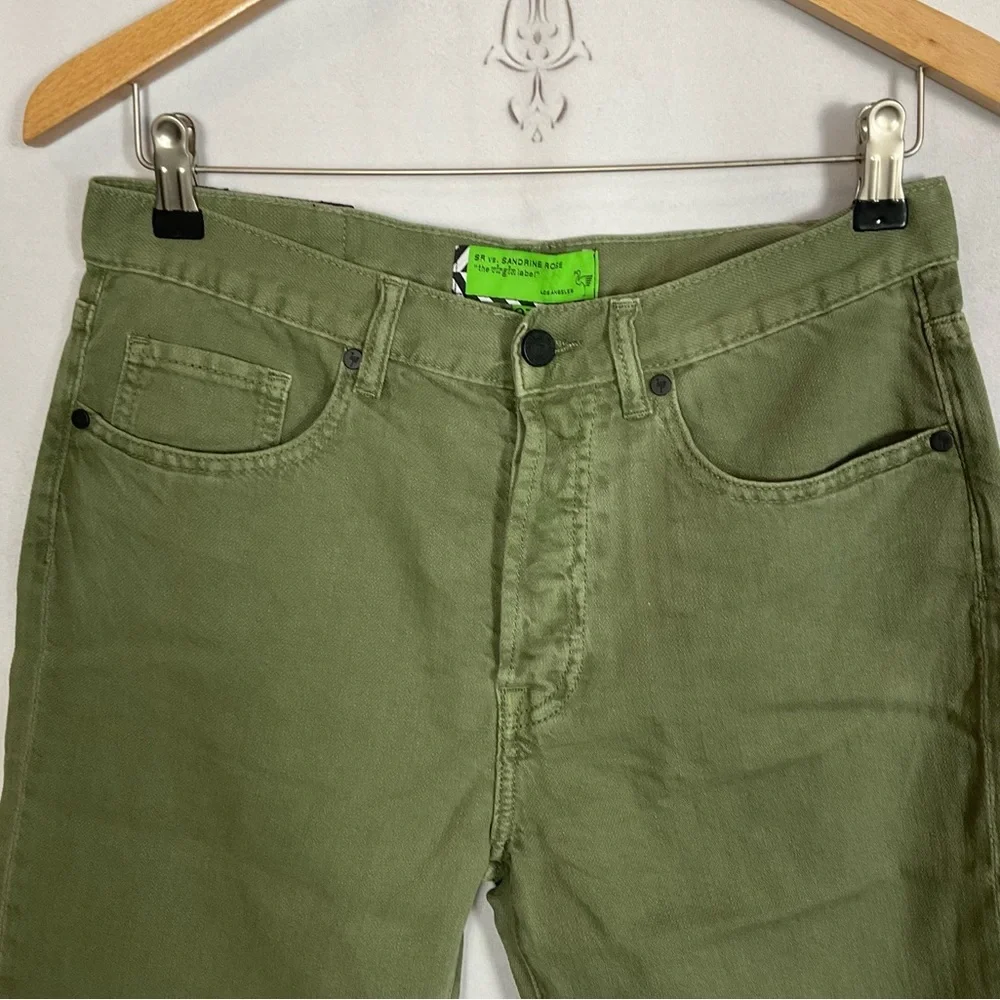 Sandrine Rose FREE PEOPLE Bermuda Shorts Army Green Cotton & Linen Denim Sz 27 - Picture 2 of 8